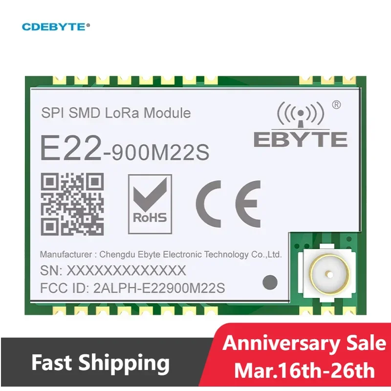 SX1262 LoRa Wireless Maodule CDEBYTE E22-900M22S 22dBm 915MHz SMD 32M High-Precision TCXO RF Module for LDO DC-DC Power Supply