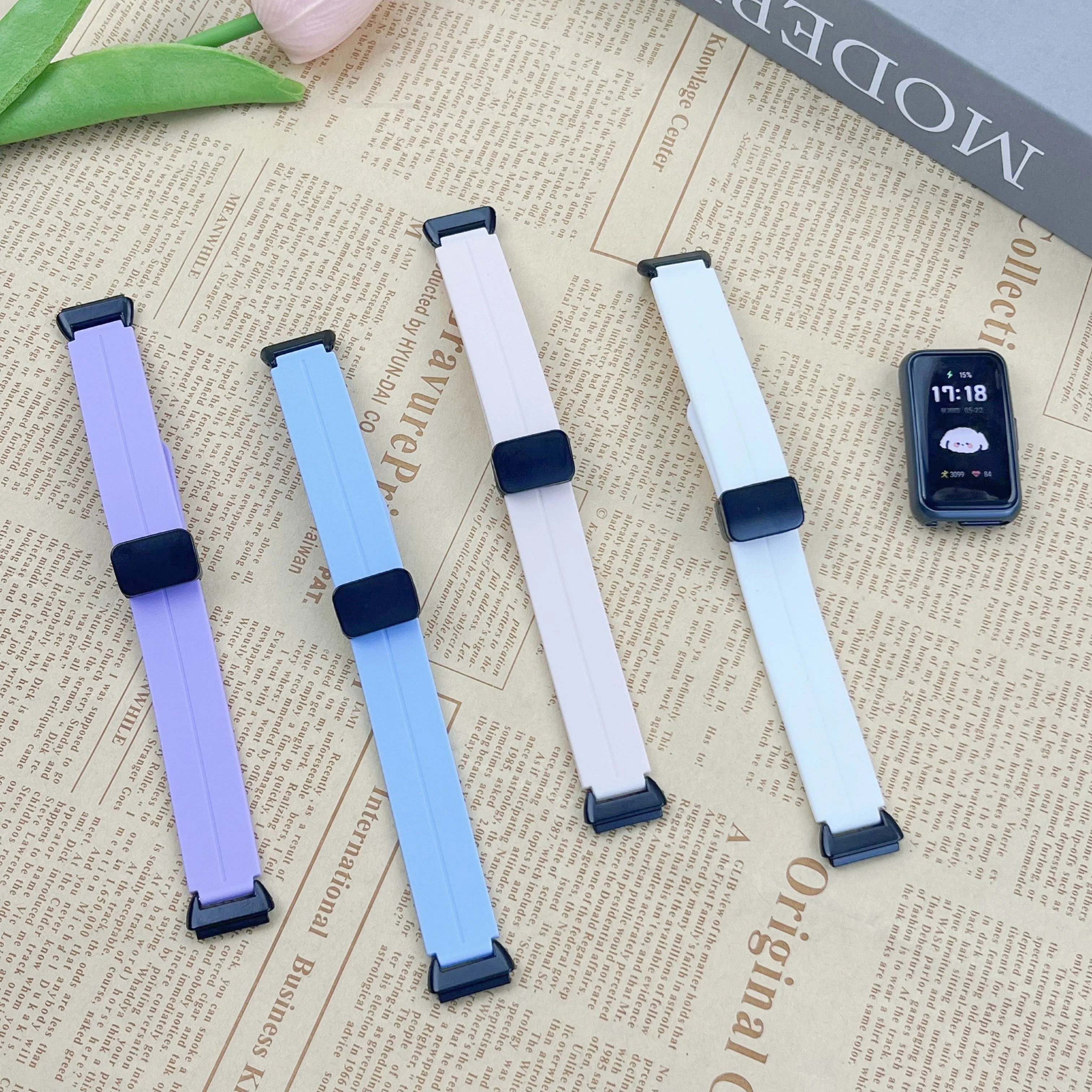 화웨이 밴드 10 9 8용 실리콘 마그네틱 버클 손목밴드, 화웨이 밴드 7 스포츠 워치밴드용 교체 가능한 팔찌