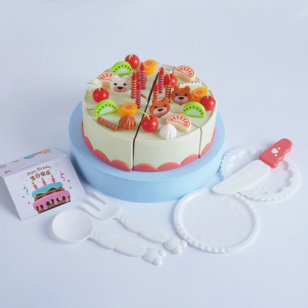 85Pcs Children's Birthday Cake Toys Play Home Afternoon Tea Birthday Party Set Kitchen Toys with Light Music Early Education