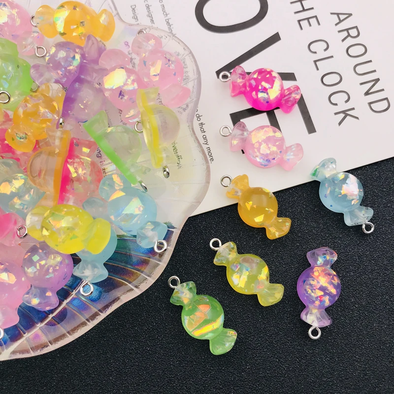 Pendentif à breloque en résine à paillettes mignonnes Kawaii, porte-clés, boucle d'oreille, scrapbooking, bricolage exécutif, collier, 10 pièces, savoir à chaud