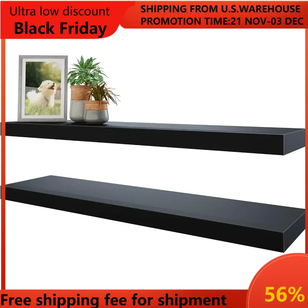 

Floating Shelves, 31W x 8D Black Wall Mounted Wooden Shelves with Invisible Brackets Set of 2, Hanging Wall Shelves Decor