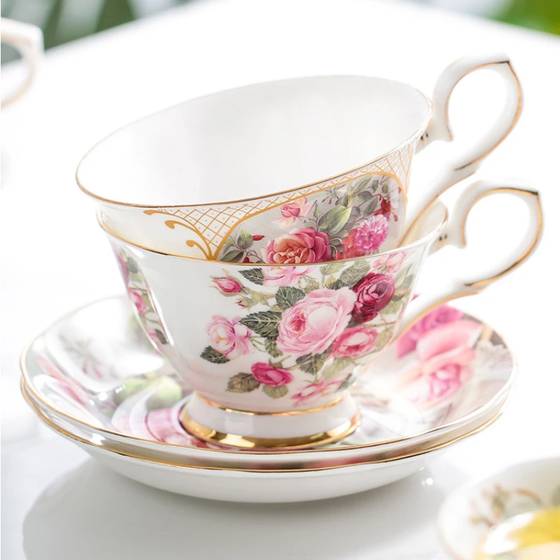 American Painted Flower Porcelain Coffee Cup and Plate High-end Ceramic Mug Bone China Afternoon Tea Cup Party Drinkware Gift