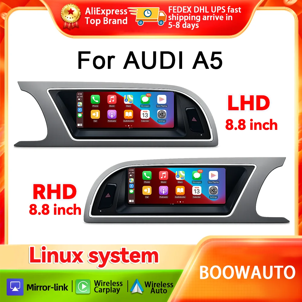 2026 NEW Linux Touch Screen Wireless Carplay Car Multimedia Display For Audi A5 2008-2016 With Android Auto Airplay Autolink