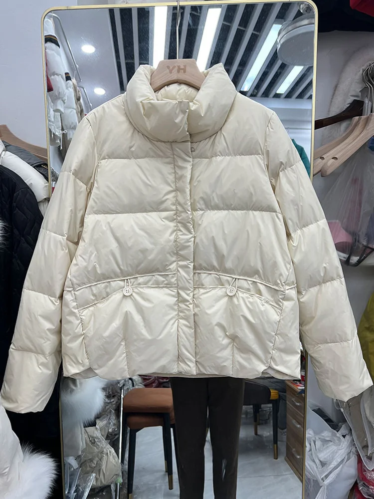 Imagem -02 - Ultra 90 2023 Luz Inverno Branco Mulher Pato para Baixo Jaqueta Feminina Outono Gola Puffer Cabolsa Casual Curto Outwear