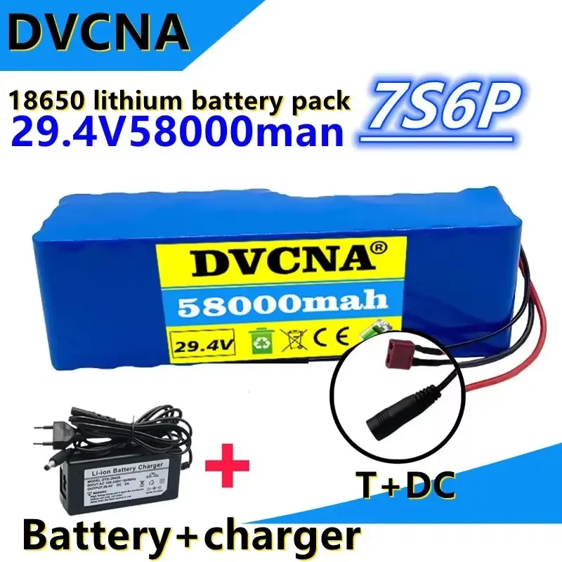 2024 7S6P 24V 29.4 V 58000mah rechargeable lithium battery 18650 charger custom plug, with BMS DIY battery pack+free shipping