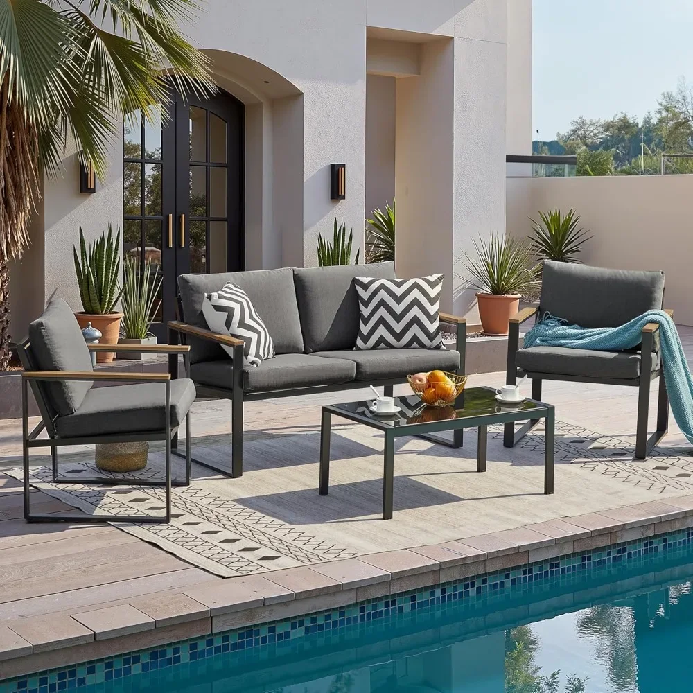 

4 pieces patio furniture sets,metal outdoor patio furniture sets,outdoor sectional patio conversation set,wooden anti-scald arm