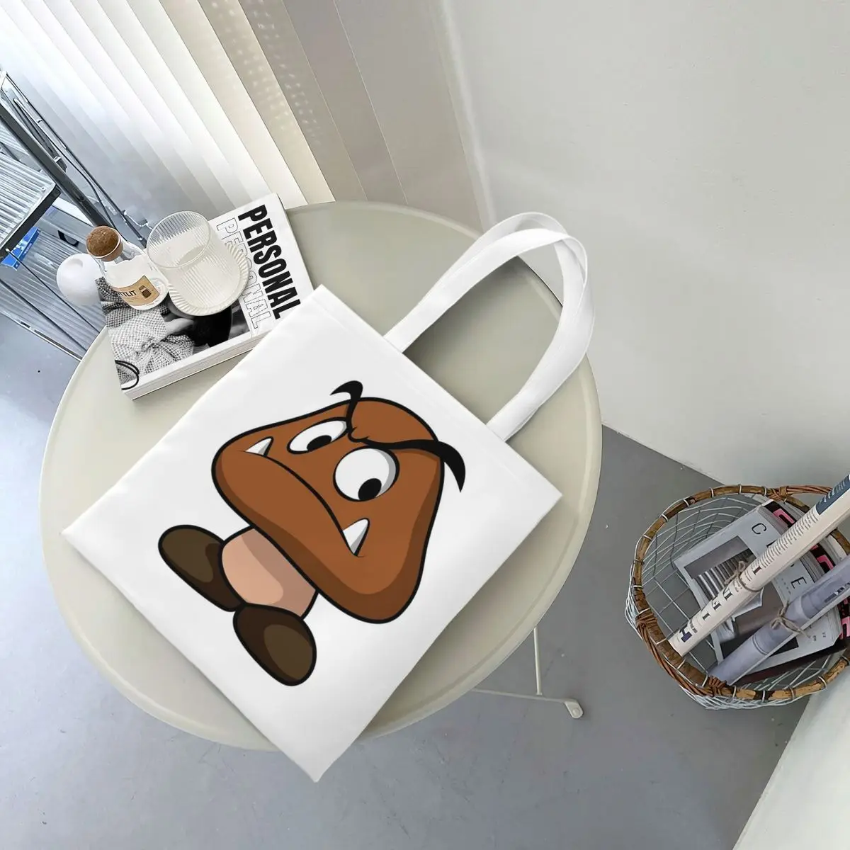 Cartoon Game Goomba Face  Shopping Bags Canvas The Tote Bag Reusable for Ladies Shoulder Tote Travel Handbag