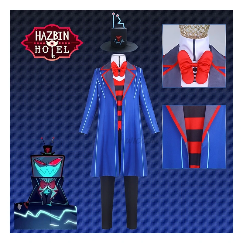 

Hazzbin Cosplay Hotel Cos Vox Cosplay Costume Uniform Suit Outfit Hat Halloween Carnival Hasbin Costume Blue Red Suit Cosplay