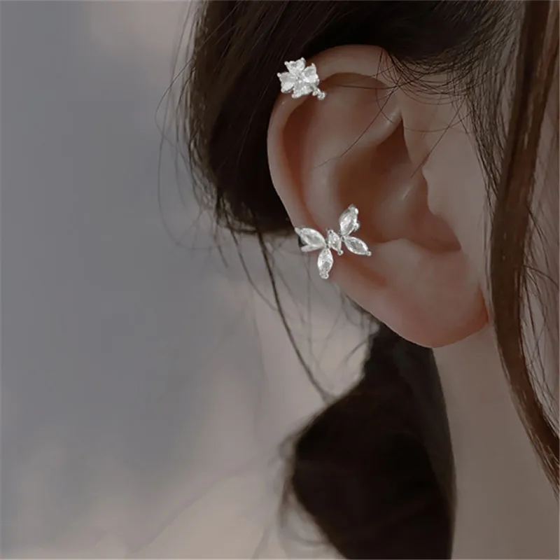 1Pcs 925 Silver Plated Zircon Butterfly Leaf Ear Clip Earrings For Women Ear Cuffs Jewelry Without Hole Earrings Clip eh109