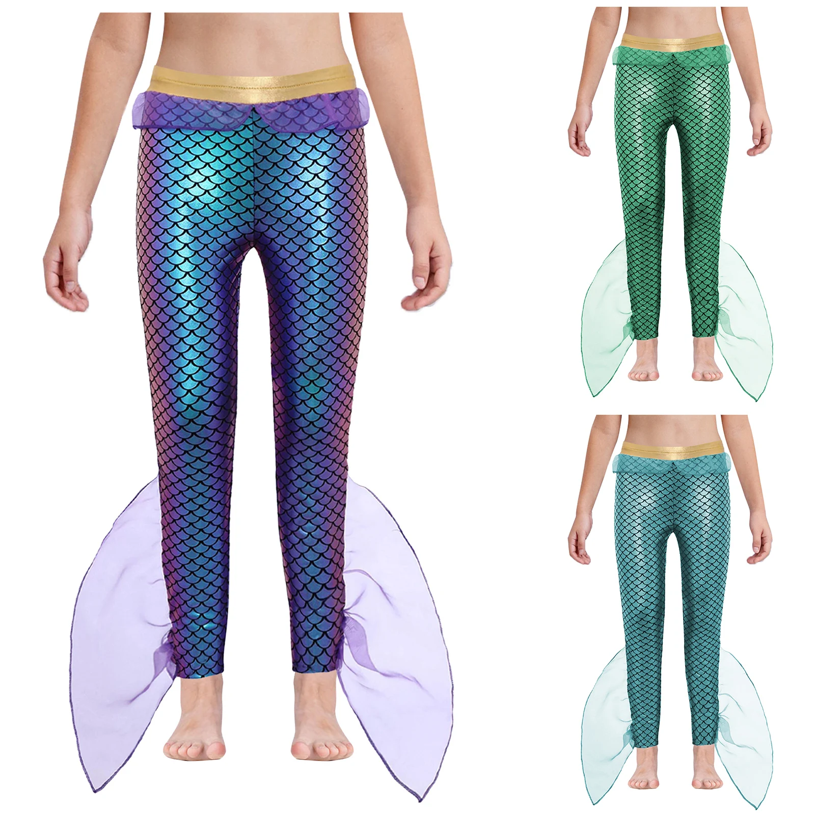 Pantalones de sirena para niñas y niños, disfraz del rey de los mares, pantalones de natación con volantes y estampado de escamas de pescado, ropa de playa, disfraz de Cosplay Rave de Halloween