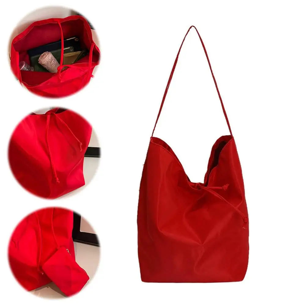 Neu eingetroffene große Nylon-Umhängetasche für Damen, minimalistischer, lässiger Stil, Vintage-Einkaufstasche mit Kordelzug und Schnalle – Detail 29