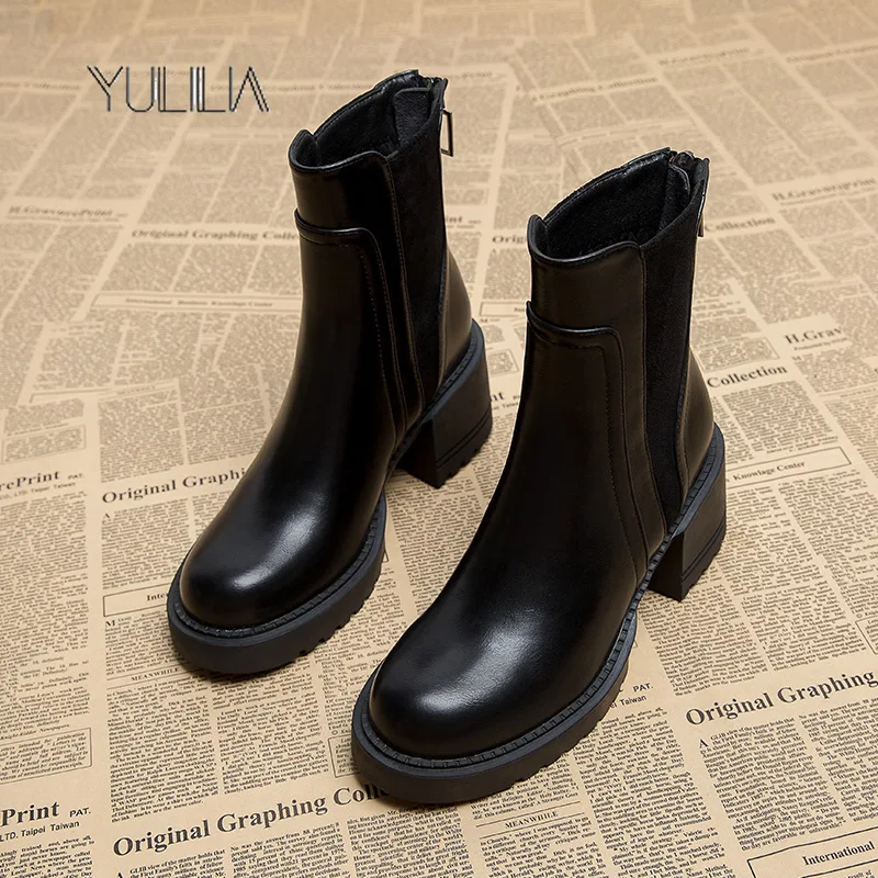 

YULILIA Trendy Sexy British style Women's Original Low Heel Short Boots Woman Office Lady Nightclub Girl Chelsea Boots Booties