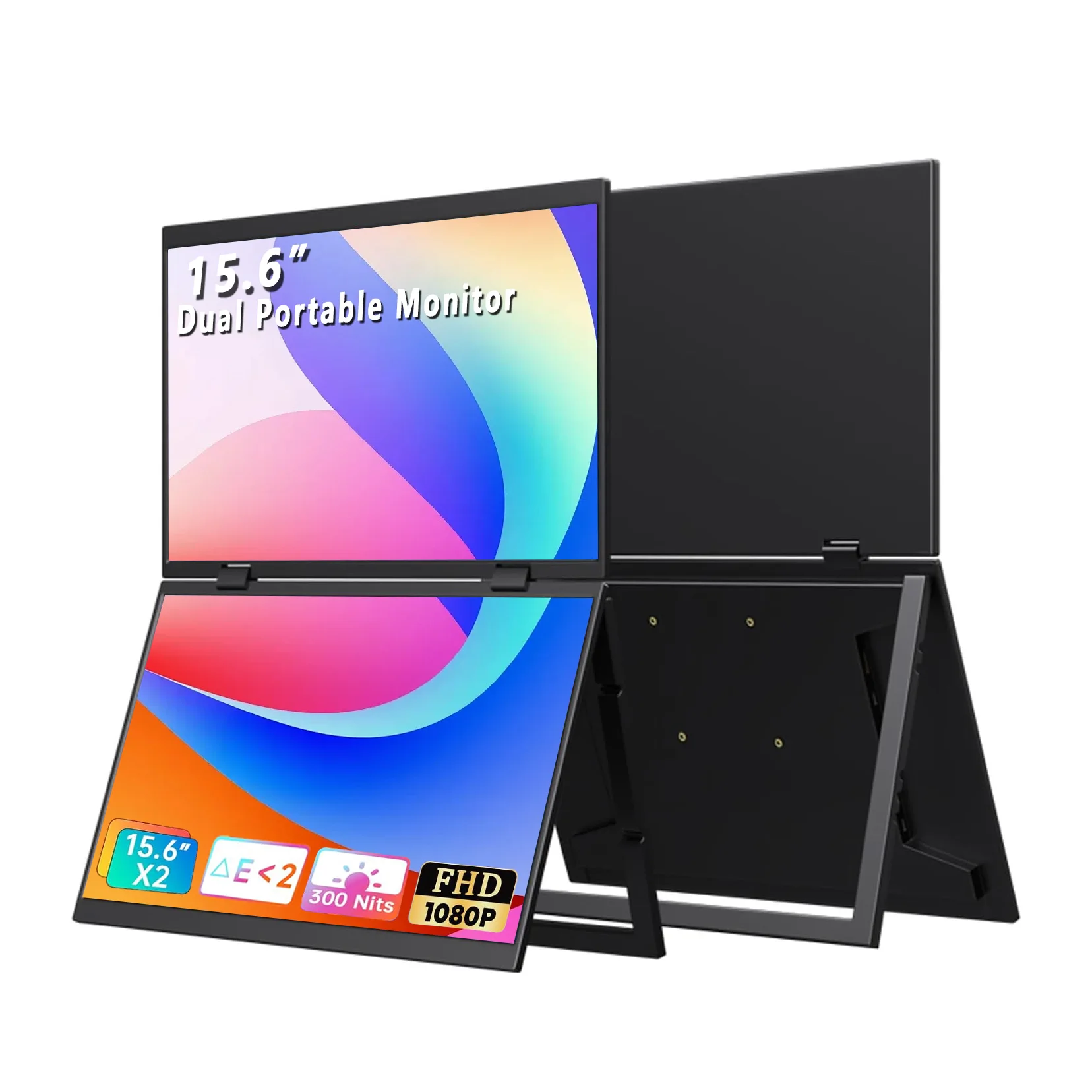 15.6 Inch Dual Portable Monitor 1920*1080P FHD IPS Stackable Foldable Triple Monitor With Type-C Mini HDMI For Phone Laptop