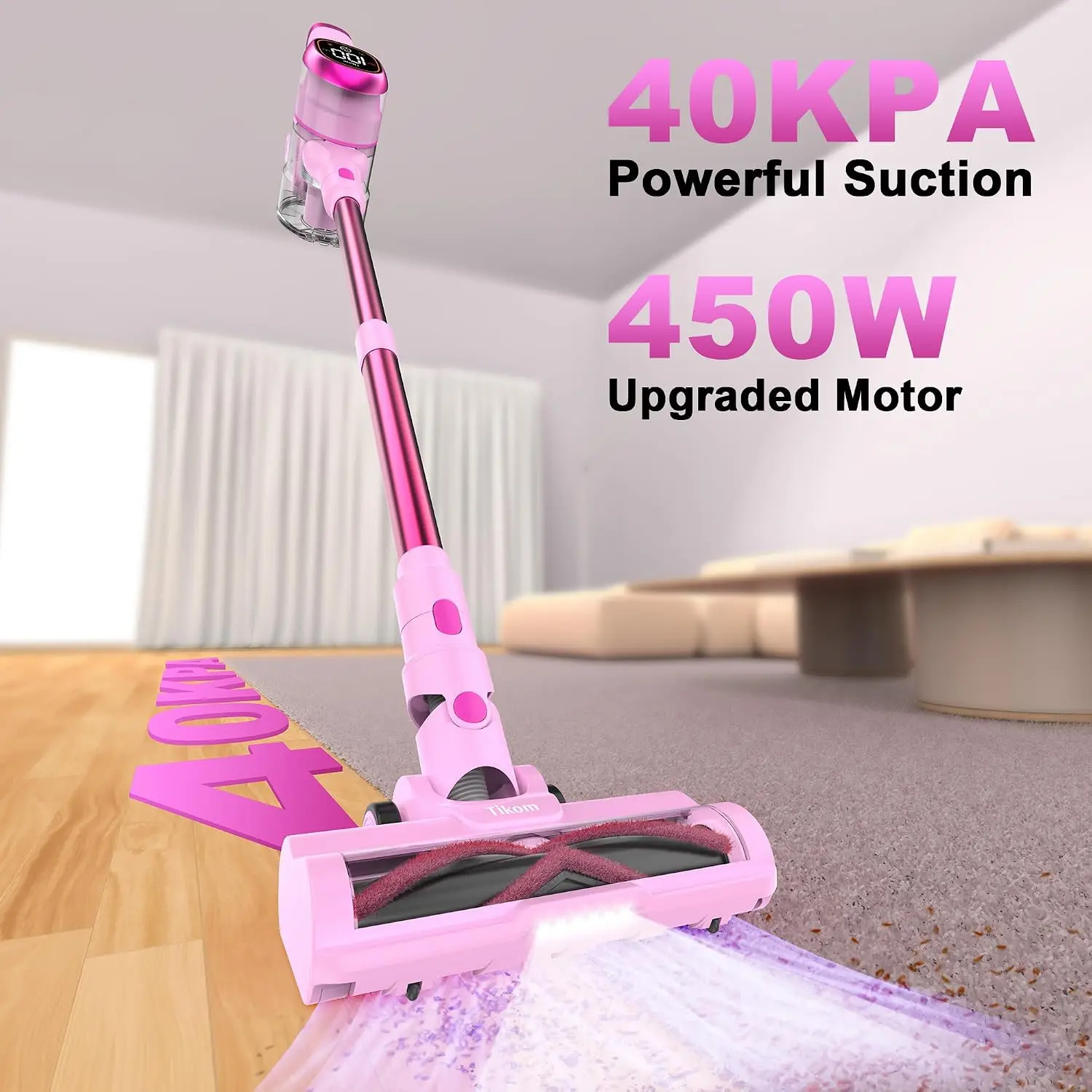 Cordless Vacuum Cleaner Home 40000Pa 450W Stick Vacuum LED Touch Screen Charging Wall Dock Anti Tangle Lightweight Handheld Vacu