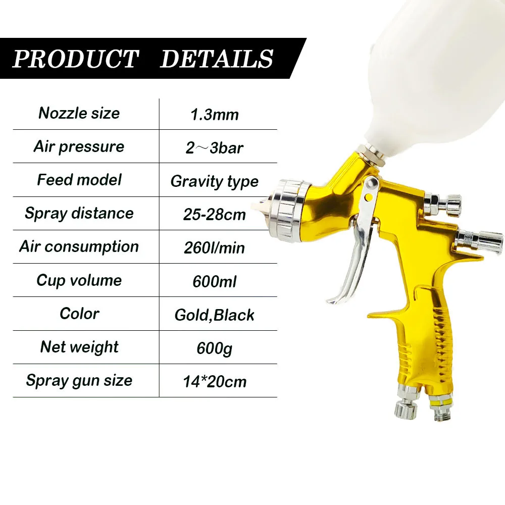 2024 GOLD Spray Gun 1.3/1.8mm High Quality HVLP Car Painting Gun With Mixing Cup No-Clean Tank For Car Painting