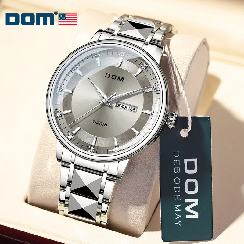 DOM-Reloj de pulsera deportivo para hombre, cronógrafo sencillo de cuarzo, informal, con malla de acero, a la moda, 8835