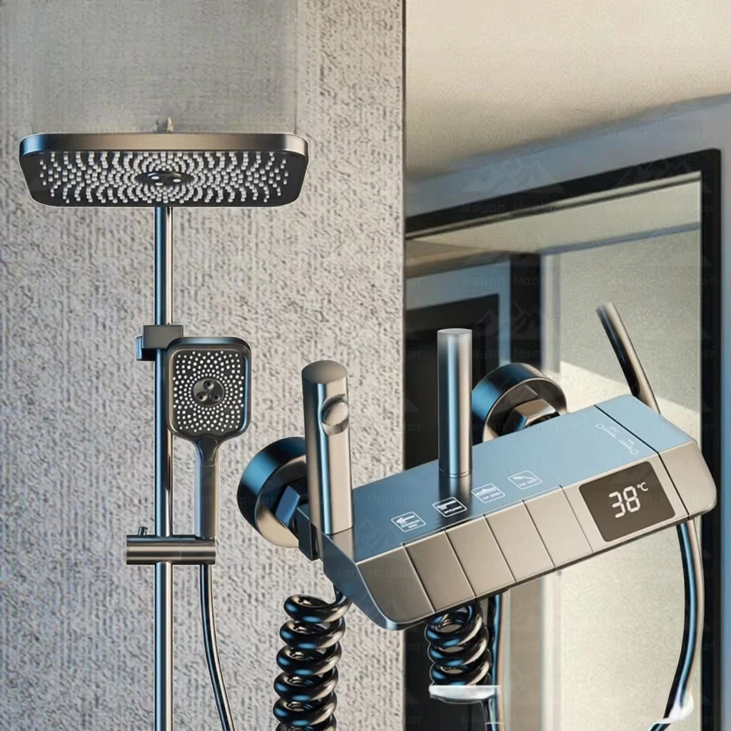 Wayon Luxury Digital Shower System Digital Temperature Screen Square Ceiling Showerhead Handheld Showerhead