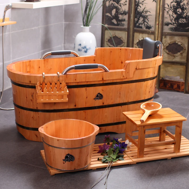 Imagem -02 - Cedar Wood Bath Barrel para Adultos Bath Basin