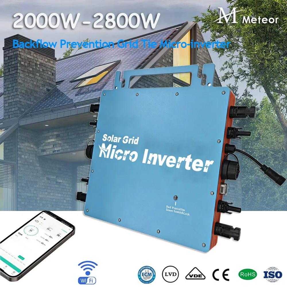 Backflow Prevention Micro Inverter with MPPT for Solar PV Grid Tie System 2000W 2400W 2800W DC18V-60V Input AC110V/220V Out