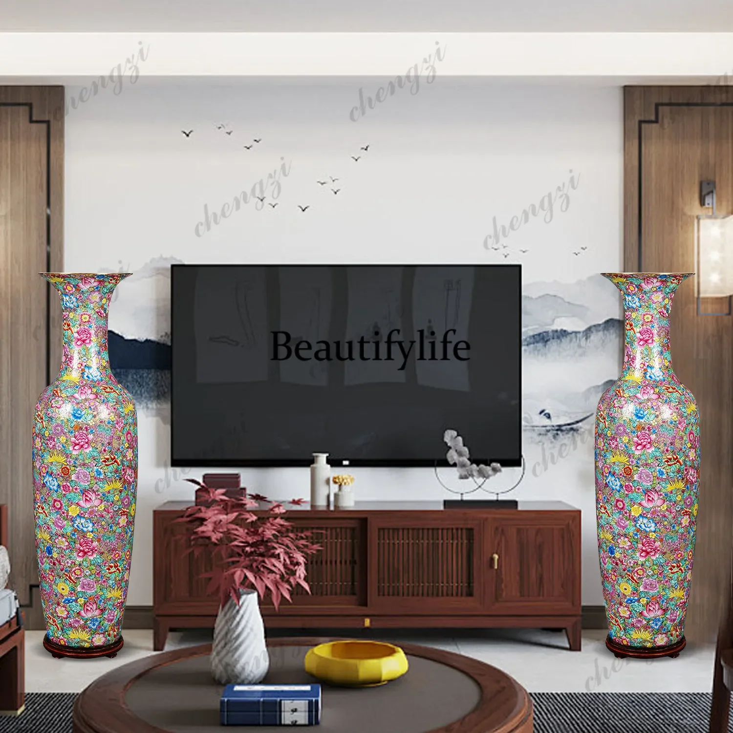 DD182High-end hand-painted ceramic vase, living room villa hotel floor ornament