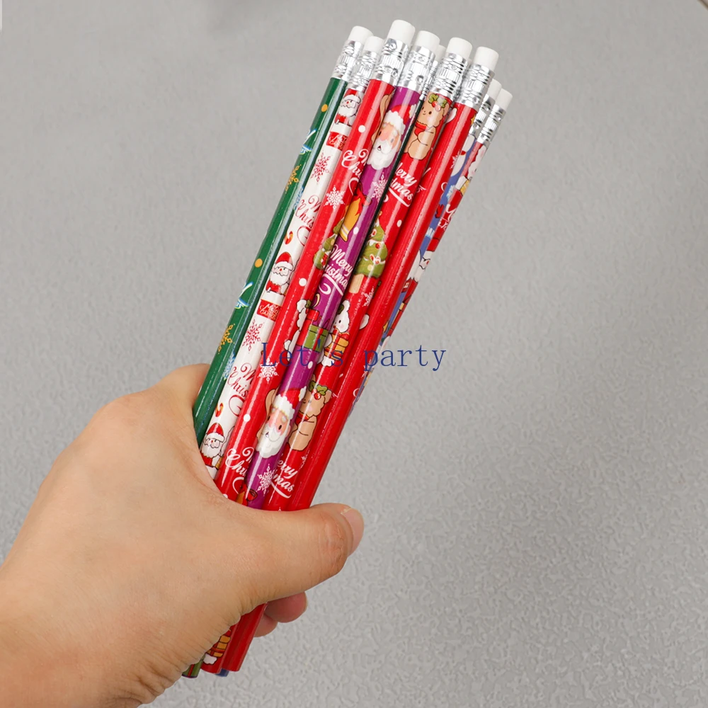 24Pcs Cartoon Santa Claus Snowman HB Writing Painting Pencils for Kids Birthday Party Favors Pinata Christmas Stationery Prizes