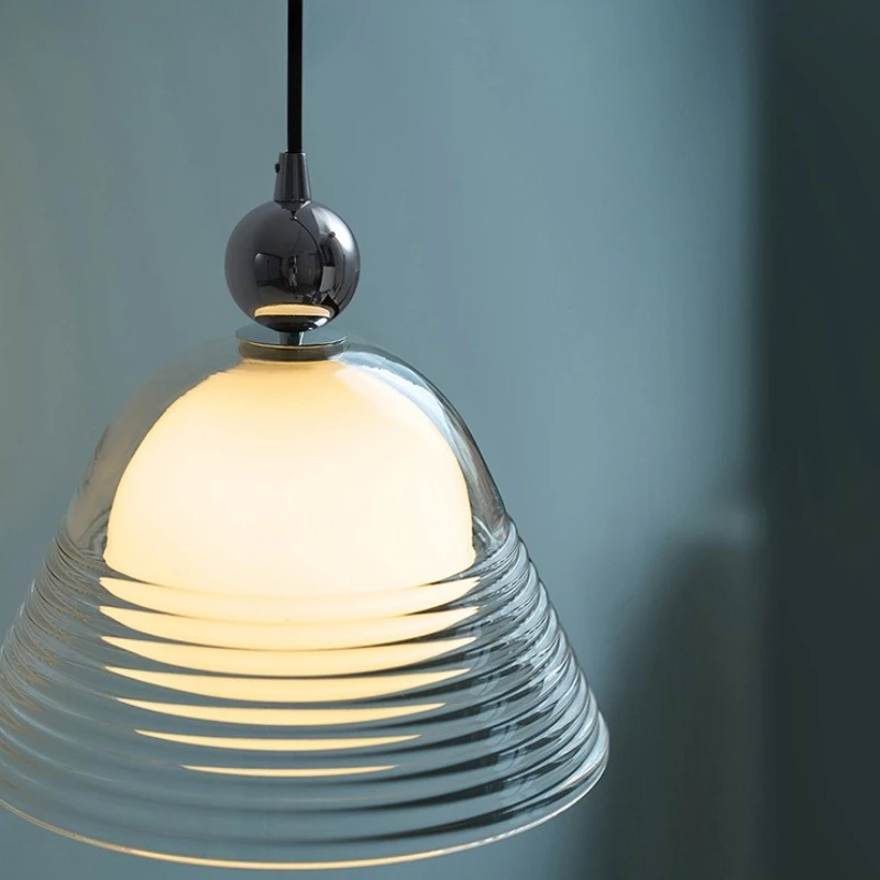 Sunset Creative Corrugated Glass Pendant Light Modern Art Bar Counter Dining Room Bedroom Study Bedside Single Head Hanging Lamp