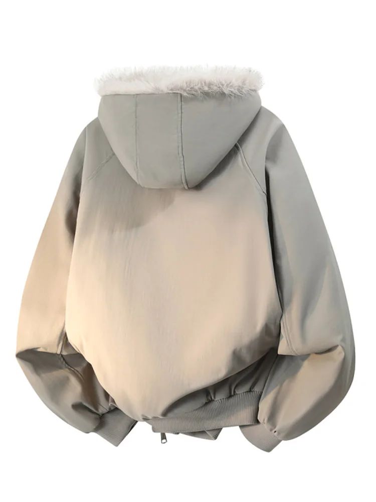 Autumn Winter Warmth Thickness Outerwear Fashion Boy Casual Youth Sports Black Gray Simple Loose Soft Zipper Plush Hooded Coat