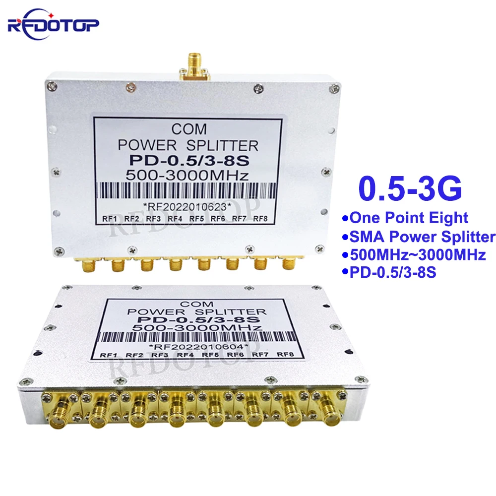 1PCS SMA Female Microstrip Power Splitter One Point Eight 0.5GHZ-3GHz PD-0.5/3-8S RF Combiner WIFI 10W RF Power Splitter