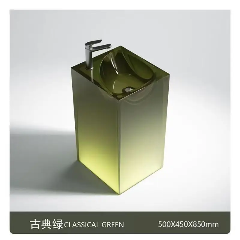 Luxury Transparent Resin Floor Standing Basin Column for Hotel Guesthouse Bathroom Balcony Integrated Design