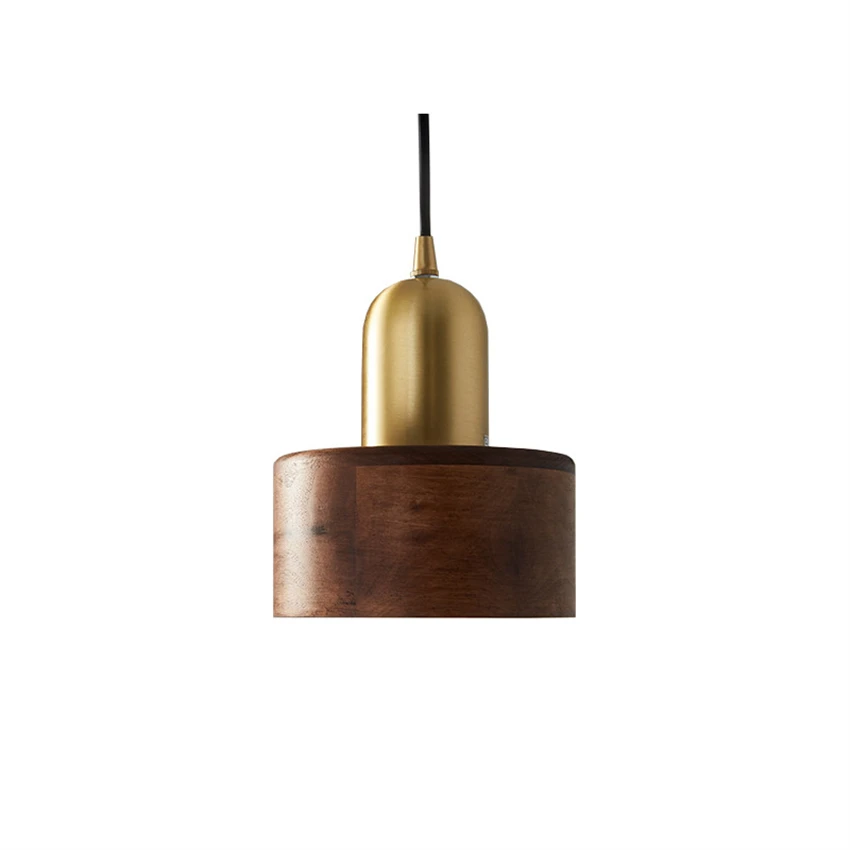 

Wooden copper pendant lights bedroom bedside retro solid wood restaurant pendant lamps brass walnut bar long hanging lighting