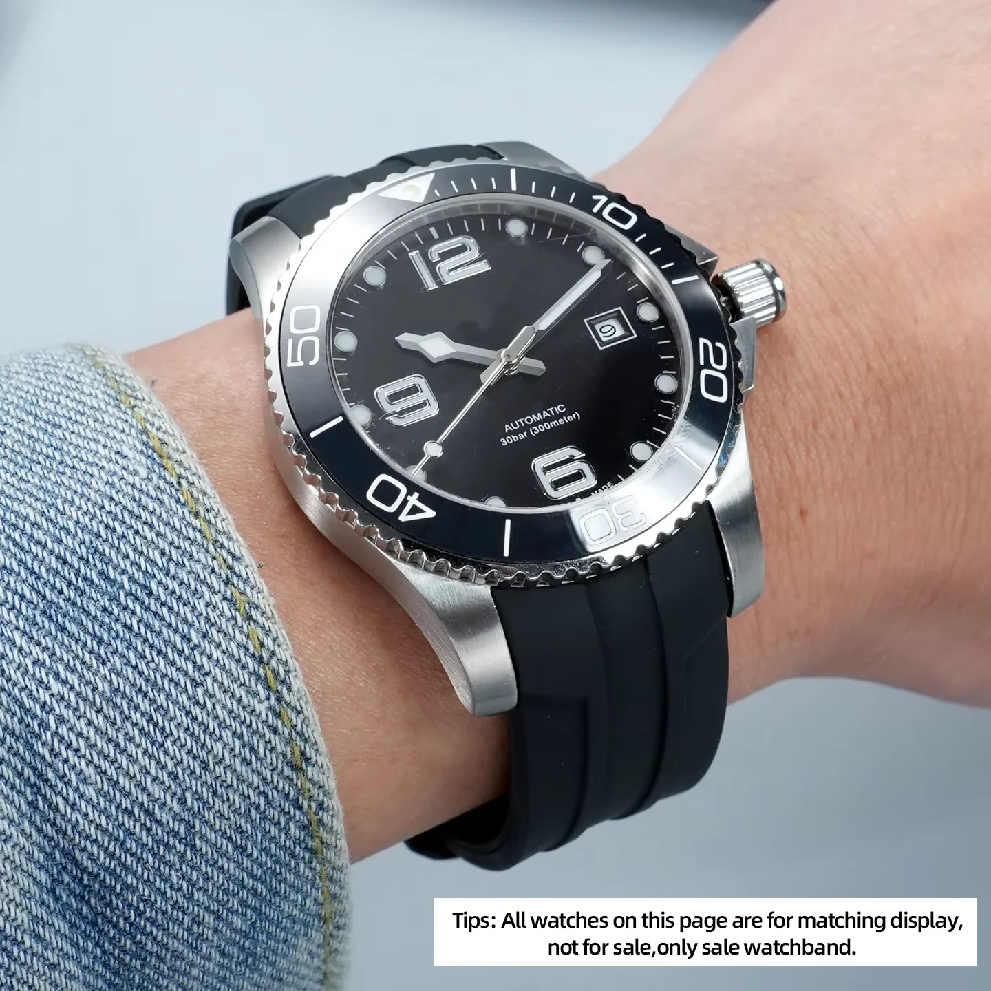 21mm Quick release FKM strap For Longines Conquest L3.781/L3.782/L3.742.2 Hydroconquest Men Diving Fluorine rubber watch band view 5