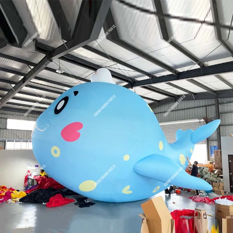 Cartoon Blue Inflatable Whale with Inflatable Equipment,Advertising and Decoration for Opening Activities