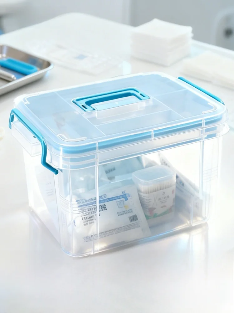 

Portable Transparent Dental Oral Health Storage Box with Handle Dustproof Cover Divided Compartment Organizer Plastic Box