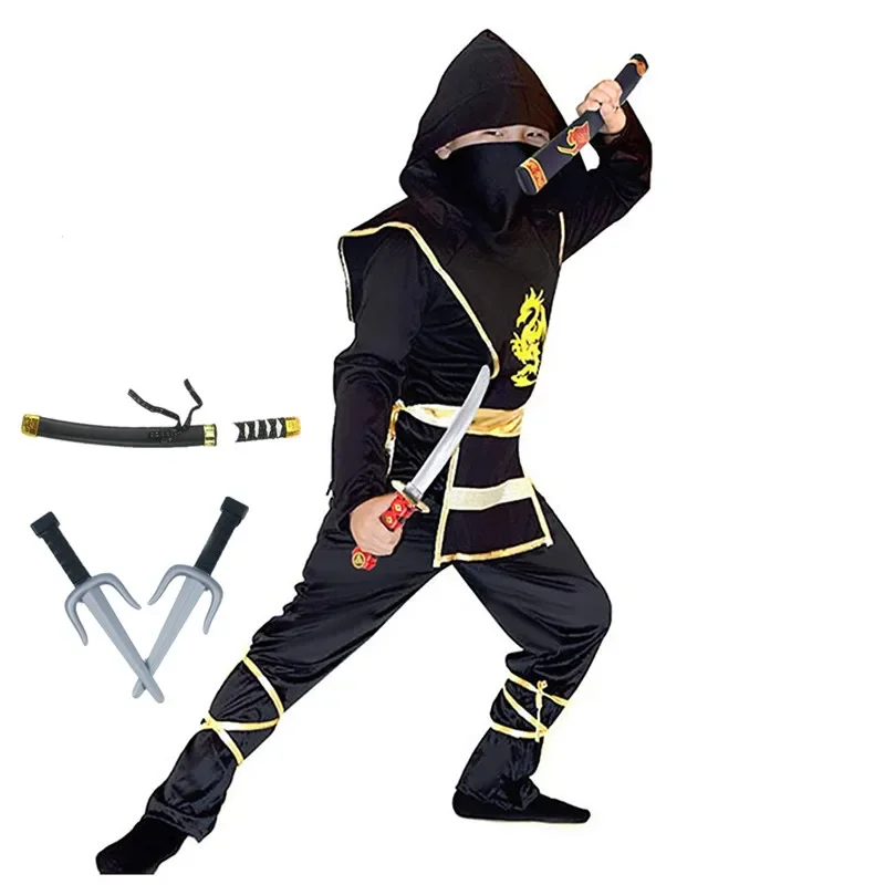 Kids Black Ninja Costume Children Cosplay Costume Halloween Japanese Anime Costume Boys Girls Ninja Suit AS1900