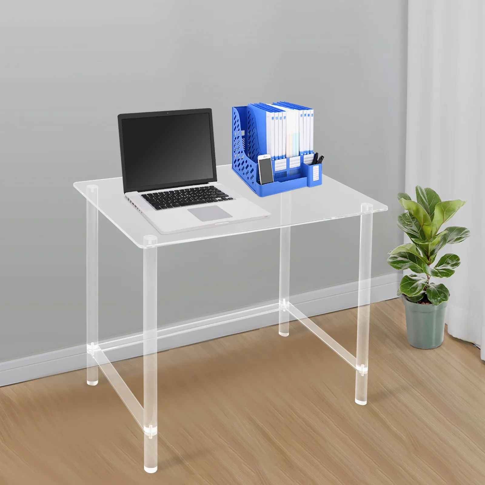 Clear Acrylic Desk, Spacious Surface, Sturdy Structure, Modern Style, Round Corners, For Computer, Study, Home & Office