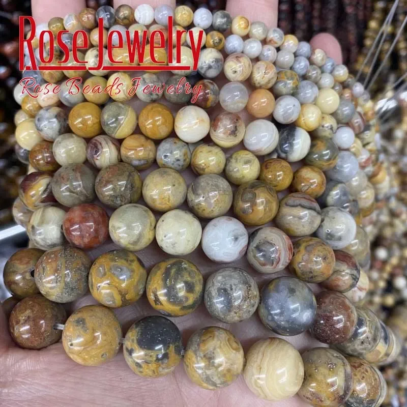 Natural Stone Yellow Crazy Lace Agates Beads Round Loose Beads 4 6 8 10 12 MM For Jewelry Making Diy Bracelets Accessories 15\