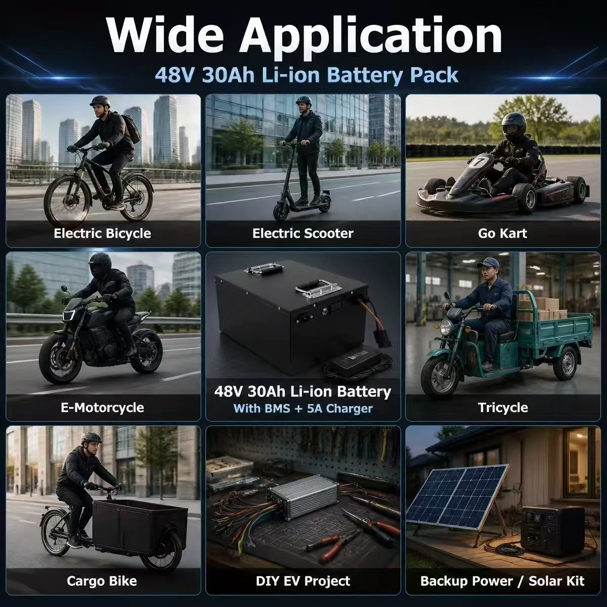 free customize 48v 30ah lithium ion battery 18650 with BMS 48v li-ion for 2000w Bicycle scooter bike go cart + 5A charger
