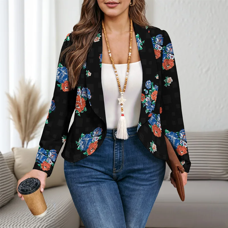 Moda retro outono feminino terno jaqueta grande lapela elegante casual flores impresso blazer casaco respirável confortável solto