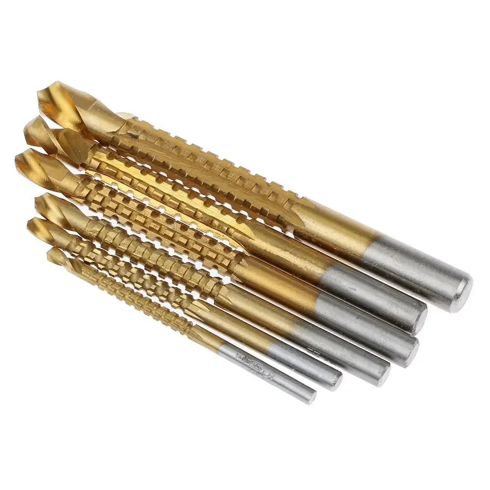 6pcs Professional Titanium Coated HSS Drill Bit Electric Drill Plastic Metal Hole Grooving Drill Saw Carpenter Woodworking Tools