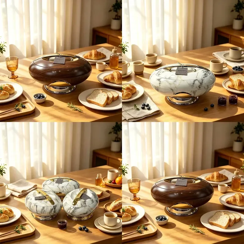 Marble Pattern Thermal Food Warmer Box, Food Grade Sealed Insulated Lunch Container With Metal Handle