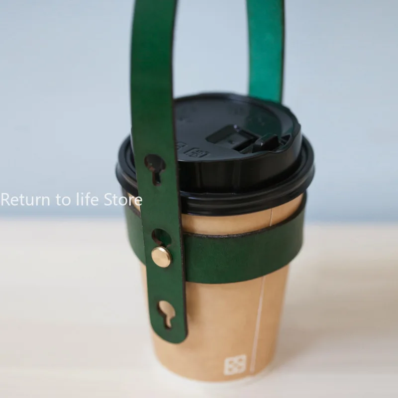 حامل كوب القهوة من جلد البولي يوريثان الأصلي مع مقبض حامل عازل للحرارة محمول للسفر والتخييم وكوب الشاي الفقاعي #4