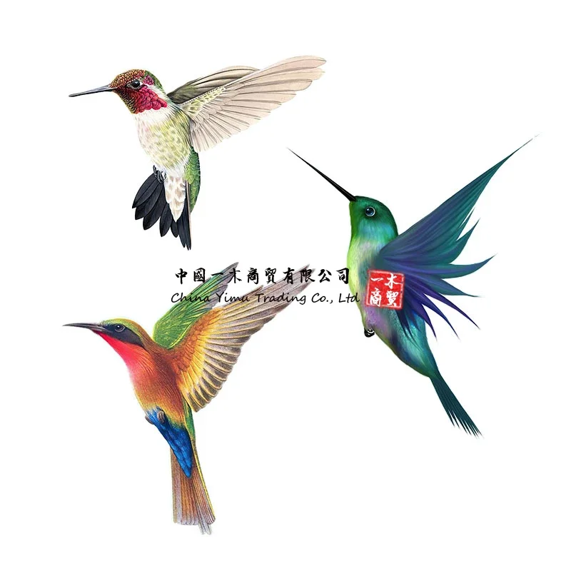 Beautiful hummingbird hand painted bird sticker for home decoration Toilet sticker