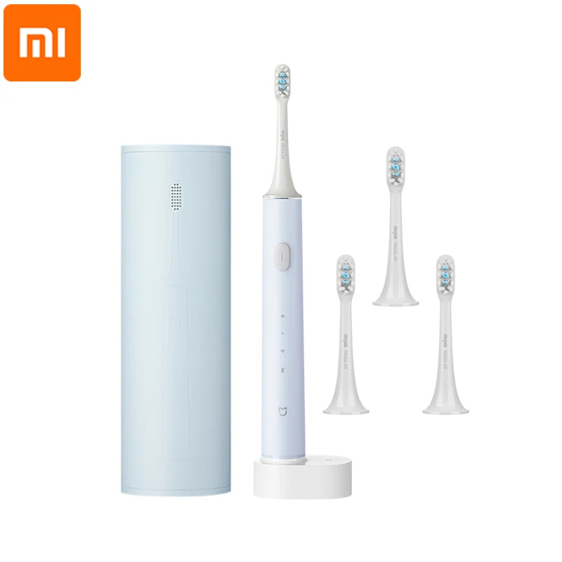 شاومي Mijia سونيك فرشاة الأسنان الكهربائية T500C اللاسلكية التعريفي شحن مقاوم للماء هدية حزمة مع صندوق تخزين 4 فرشاة رئيس