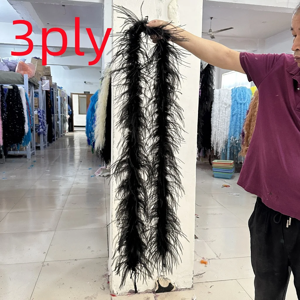 2METER Black Ostrich Feathers Boa 1ply 3ply  6ply 8ply 10ply For Sewing Wedding Party Drees Decoration Ostrich Plume scarf