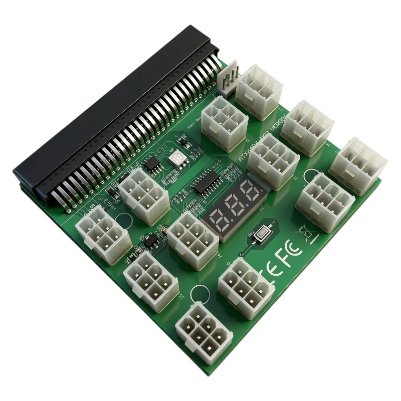 NEW 12 Port Green Power Breakout Board 6Pin Output ATX PSU Power Supply Adapter Board Digital Voltage Display For Server PSU GPU
