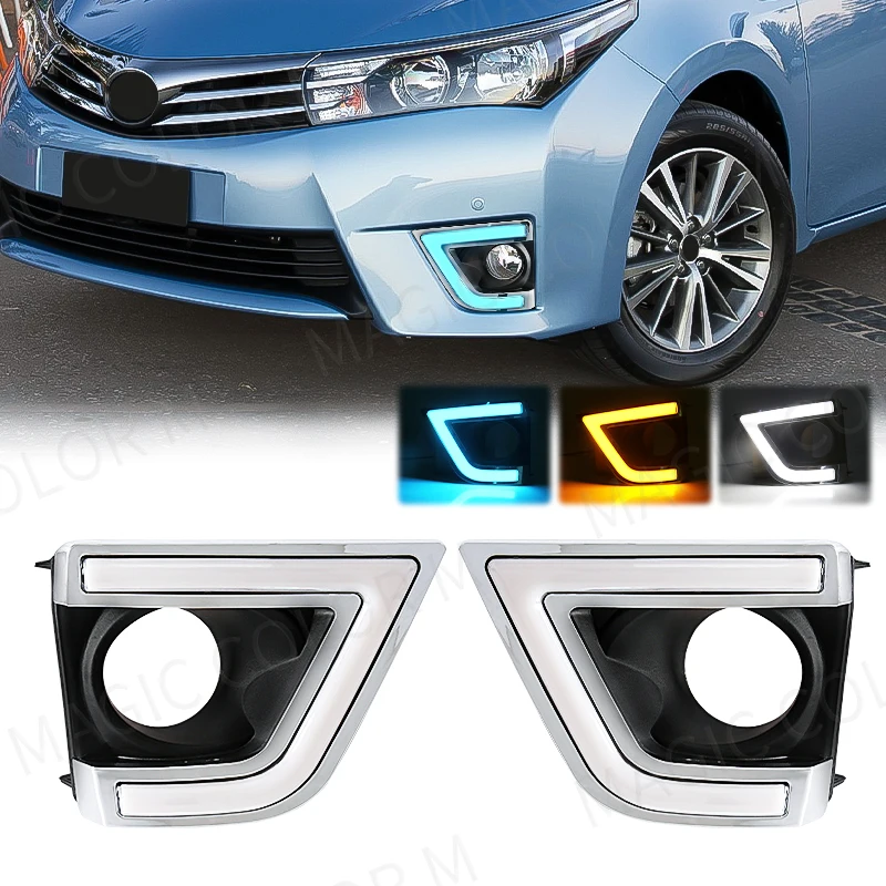 For Toyota Corolla Altis Daytime Running Lights Led Fog Lamp DRL 2014 2015 2016 2017 Turn Signal Yellow White Blue Dual Color