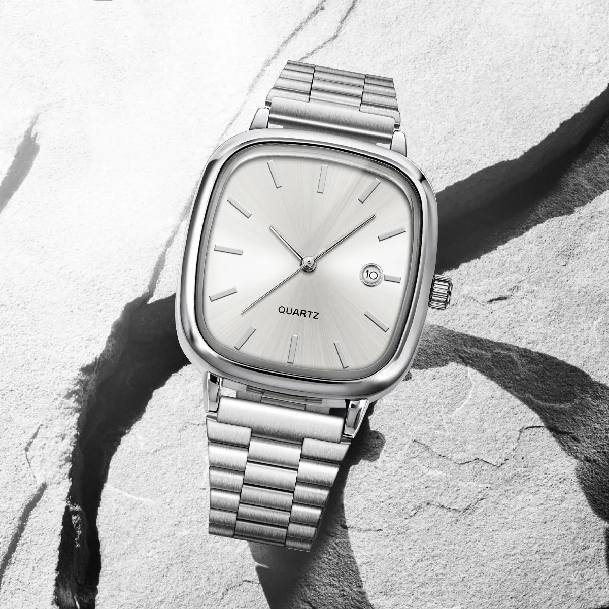 Couple's Steel Belt Small Square Calendar Simple Men's and Women's Commuting Quartz Watch