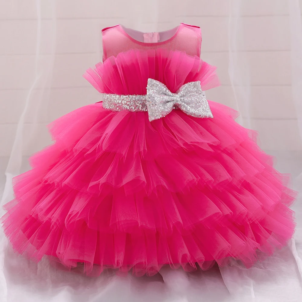 Toddler Sequin Party Baby Girl Dresses Tulle Bow Wedding 1st Birthday Baptism Princess Dress for Kids Wedding Prom Gown 2-8 Yrs