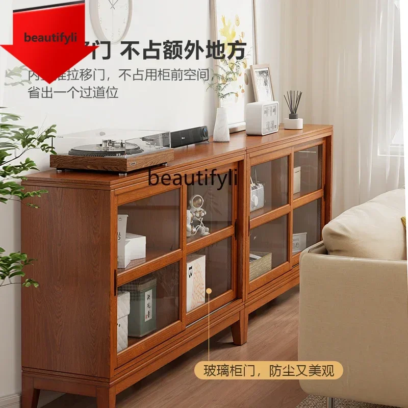 

Q181 lbAmerican solid wood short, floor-to-ceiling living room home bookshelf with glass door, low cabinet sliding door