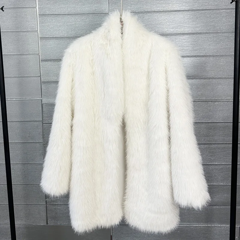 Women Faux Fox Fur Coat Y2k Jacket Turn Down Collar Coats Outwear Maxi Open Stitch Loose Thick Warm Fur Jackets Autumn Winter